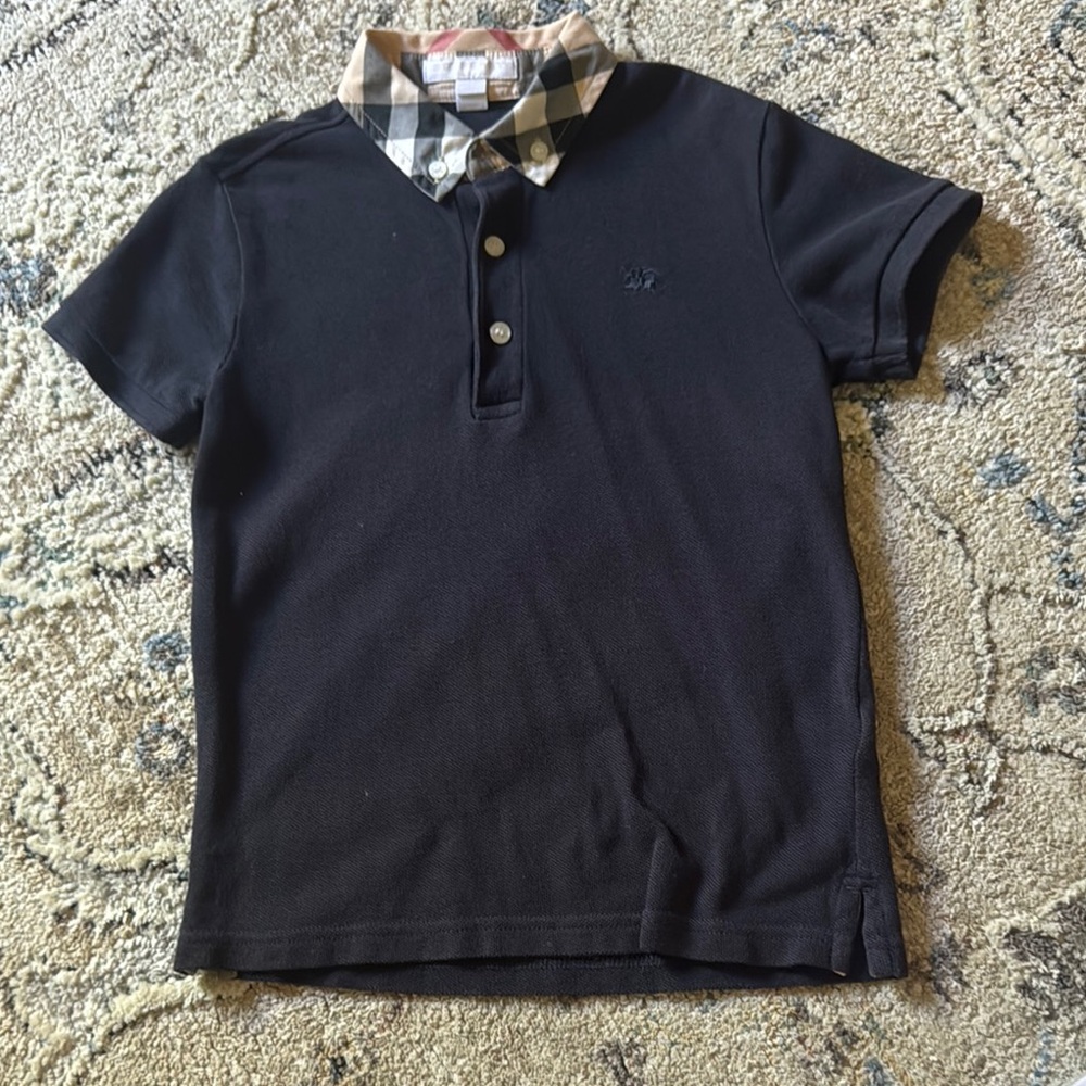 Burberry Navy and Tan Polo Shirt Classic Short Sleeve